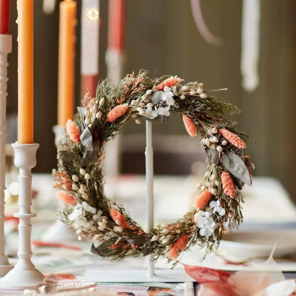 Depot Couronne De Fleurs Sechees Estelle Avec Porte-Couronne