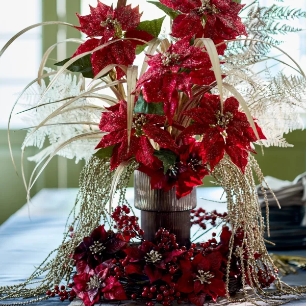 Depot Fleur Artificielle Poinsettia Sur Clip^ Décoration De La Couronne De L'Avent
