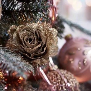 Depot Fleur Artificielle Scintillante Rose Sur Clip^ Décoration De La Couronne De L'Avent