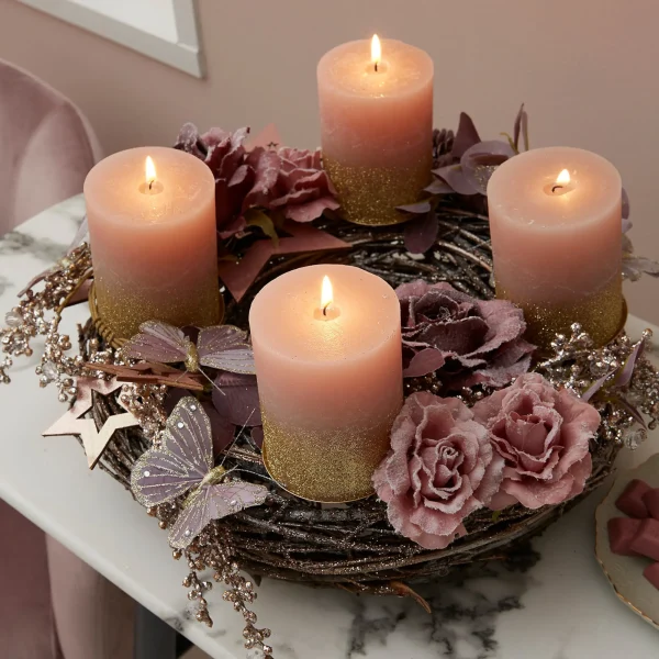 Depot Fleur Artificielle Scintillante Rose Sur Clip^ Décoration De La Couronne De L'Avent